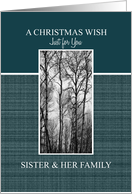 A Christmas Wish for Sister & Her Family Black and White Treescape card