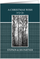 A Christmas Wish for Stepson & His Partner Black and White Treescape card