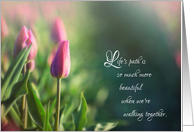 Walking Life’s Path with Pink Tulips for Spouse for Anniversary card