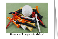 Birthday for a Golfer, Gold Ball with Tees card
