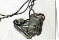 Dog tags, military service thanks card