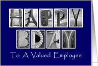 Employee Happy Birthday - Blue - Alphabet Art card