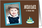 Baby Boy Turning One Year Old Cake Slice Photo Card