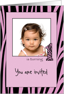 Baby girl turnig one year old photo card