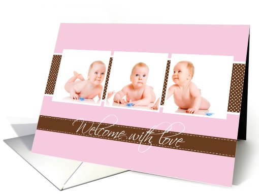 Welcome With Love Baby Girl Announcement Photo card (864714)