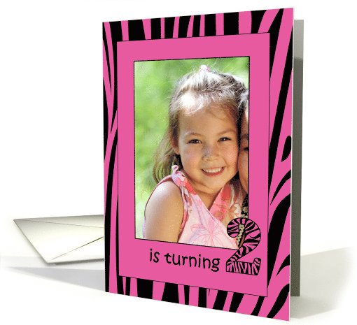 Zebra Baby Girl Turnig Two Year Old photo card (906545)