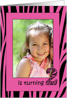 Zebra Baby Girl Turnig Two Year Old photo card