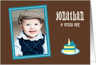 Baby Boy Turning One Year Old Cake Slice Photo Card