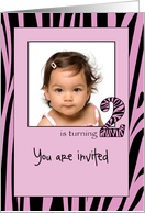 Zebra Baby Girl Turning Two Year Old photo card