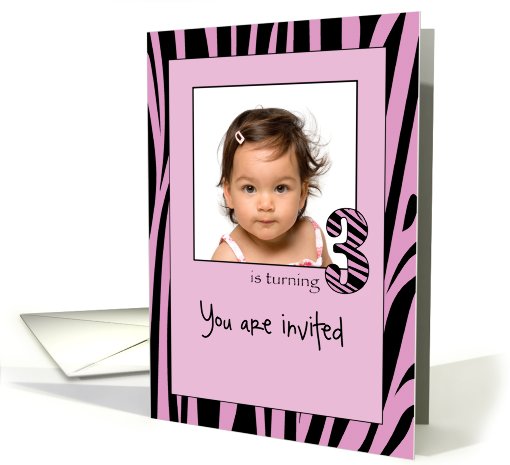 Zebra Baby Girl Turning Three Years Old photo card (917840)
