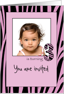 Zebra Baby Girl Turning Three Years Old photo card