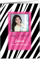 Pink Zebra Print Graduation Photo Card