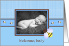 Brown & Blue Baby Boy Birth Announcement Photo Card