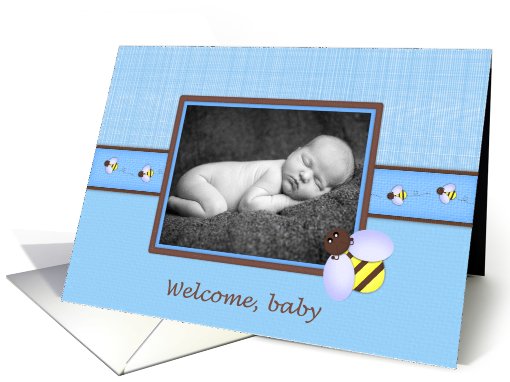 Brown & Blue Baby Boy Birth Announcement Photo card (871473)