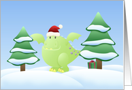 Green Dragon Monster Holiday Scene card