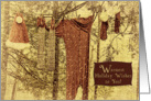 Warmest Holiday Wishes Santa’s Costume on the Washing Line in Snow Vintage Look card