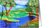 Thank You, painted silk landscape with water and trees card