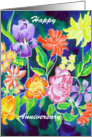 painted silk flower design Happy Anniversary card