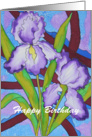 painted silk flower design Happy Birthday card