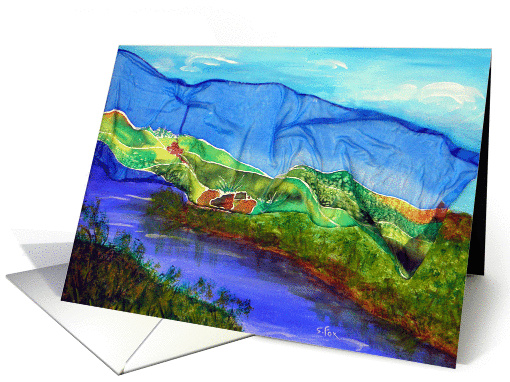 painted silk landscape card with water and trees card (868538)
