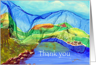 Thank You, painted silk landscape with water and trees card