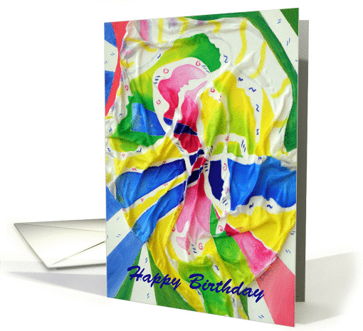 Happy Birthday, painted silk abstract design card (868545)