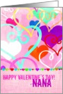 Brightly colored & textured Valentine’s Day Hearts on Pink for Nana! card