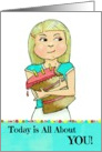 Cute Birthday Girl Eating Cake with Full Cheeks! card