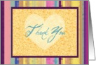 Thank you blank note card on heart and stripes with muted colors. card