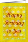 Happy Birthday to You on textured golden peacock feathers! card