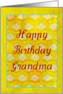 Happy Birthday Grandma on textured golden peacock feathers! card