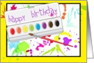 Happy birthday paint pallet of colorful splatter! card