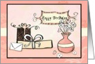 Vintage Happy Birthday with gifts, flowers and love! card
