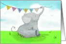 Wrinkly elephant sends tons of thanks on colorful bunting! Greeting card