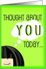 Thinking of how much I miss you! Woman Green Background. card