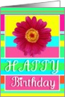 Happy Birthday pink Gerber Daisey with joy, love and laughter! card