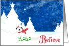 Christmas Magic Polar Bear and cardinal in snow shoes believe! card