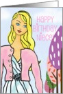 Happy birthday, Niece, blonde graphic illustration, with funky trees card
