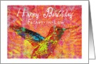 Happy Birthday Father-in-law, hummingbird with bright jewel colors! card