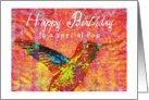 Happy Birthday Pop, hummingbird with bright jewel colors! card