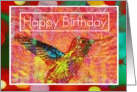 Happy birthday to me, Brightly colored Hummingbird on red, floral background! card