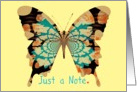 Just a note, blank, turquoise on neutral, beautiful butterfly! card