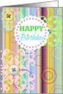 Happy Birthday, vintage bright stripes with buttons look! card