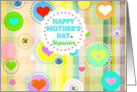 Happy Mother’s Day, Stepsister, plaid pastels, hearts and buttons! card