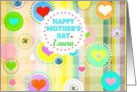 Happy Mother’s Day, Laura, plaid pastels, hearts and buttons! card