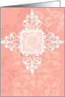 Monogram note card, ’Q’, vintage floral, medallion on pink! card