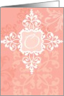 Monogram note card, ’O’, vintage floral, medallion on pink! card