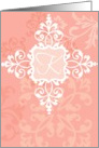 Monogram note card, ’K’, vintage floral, medallion on pink! card