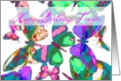 Happy Birthday Teacher, butterflies in flight of jewel colors! card