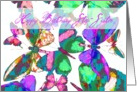Happy Birthday Step-Sister, butterflies in flight of jewel colors! card